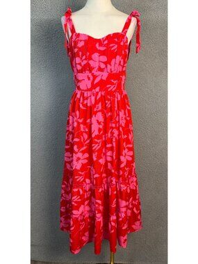 Berylove  Women's Floral Midi Dress Tie Straps Tiered Skirt Multi Size M NWT's.